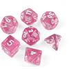 Kweiugfi Set di 7 dadi DND, MTG Dice Polyedrische Dadi Playing Games, Pathfinder, Board Games, D4 D6 D8 D10 D12 D20 D% (scritta rosa-bianco)