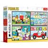 Trefl - Puzzle 4 in 1: Peanuts, Le avventure di Peanuts - 4 x 250 pezzi - Set di quattro puzzle per adolescenti