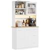 Devoko Mobile da cucina, credenza, armadio alto con prese di corrente e strisce LED 3000 K, con piano di lavoro da 24 mm, ripiani regolabili, 3 cassetti, 100 x 40 x 182 cm (Bianco)