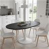 Lumivortex Tavolo da pranzo rotondo allungabile, tavolo da cucina 100/140x100x75 cm, tavolo rotondo nero con gambe bianche per 2-6 persone, moderno tavolo da pranzo allungabile per spazi multifunzionali