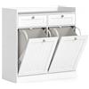 LIFEZEAL Cesto Biancheria Sporca a 2 Scomparto, Bianco, con Sacco Rimovibile, Cassetto, Piano Portaoggetti, Mobile Portabiancheria, Cestino Estraibile, per Lavanderia, Bagno, 79x40x80cm