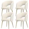 SUPPNEED Set di 4 sedie da pranzo in chenille, con bracciolo, schienale curvo, gambe dorate, sedie da cucina, poltrone per soggiorno, camera da letto, ufficio (4, blanc chenille)