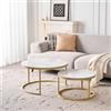 DEYARNA HOME Set di 2 Tavolini Rotondi con Piano in Ceramica Tecnica (NON in MDF); Tavolini Sovrapponibili Idéal pour Soggiorno, Camera da Letto (Bianco+Oro), 50+70cm