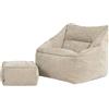 icon Natalia Pouf Poltrona con Poggiapiedi, Beige, Chenille, Grande Pouf Sacco con Riempimento Incluso, Poltrona Sacco, Camera da Letto, Soggiorno, Mobili Soggiorno