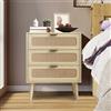 GuannCraft Comò in legno con 3 cassetti e rivestimento in lino - Comoda moderna in tessuto per camera da letto, soggiorno (colore legno)