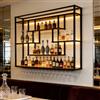 DSVONAUS Portabottiglie da Parete con luce LED, Portabottiglie in Metallo e Legno di Grande Capacità, Mensola Espositiva per Bottiglie di vino con Portabicchieri, per bar, sala da pranzo, cucina (100cm)