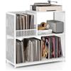 COSTWAY Supporto per Giradischi a 3 Ripiani, Fino a 300 Album, Porta Giradischi Vinili con 3 Separatori Rimovibili e Struttura in Metallo, Mensola di Archiviazione, 83x36x76,5 cm (Bianco)