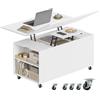 WOLTU Tavolino da Caffè con Ruote e Doppio Piano Sollevabile, Tavolo Salotto Estensibile Regolabile in Altezza con Cassetto e Scomparti, per Soggiorno, Ufficio, Bianco
