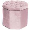 CapitanCasa Pouf Imbottito Trapuntato Tinta Unita Salotto/Camera Ottagonale Velvet Vari Colori Pouf Rosa Antico