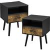 [en.casa] Set di 2 Comodini con Cassetto e Scomparto Aperto Tavolini Laterali per Divano Soggiorno Corridoio Mobiletti da Notte 57 x 42 x 40 cm - Nero/Effetto Legno Scuro