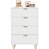 LKPOMI Cassettiera bianca 4 cassetti 60 cm, cassettiera camera da letto mobile moderno con cassetti, gambe in metallo per soggiorno, camera da letto, sala da pranzo (bianco 4 cassetti, 60 x 34 x 90 cm
