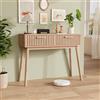Quiaviank Tavolo consolle stretto con 2 cassetti, tavolino da corridoio in legno, tavolino per camera da letto, ripiano aperto corridoio, soggiorno, 100 x 30 x 80 cm, legno naturale