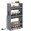 KOMFOTTEU Carrello Portaoggetti a 4 Ripiani con Ruote Rirevoli a 360°, Carrellino Scorrevole con Maniglia Slim, da Bagno, Cucina, Lavanderia, 47,5 x 20 x 80,5 cm (Grigio e Naturale, Con Presa)