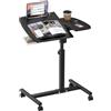 EXSELTMAN Tavolino da Letto con 4 Ruote, 60x40, Comodino Altezza Regolabile in Altezza 59-89cm, Tavolo da Caffè Carrello in Legno Metallo per Soggiorno Camera da Letto Ufficio