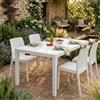 Dmora - Tavolo da esterno Portici, Ripiano rettangolare da pranzo, Tavolo da giardino multiuso effetto rattan, 100% Made in Italy, 150x90h72 cm, Bianco