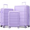 SHOWKOO Set di Valigie Rigide 3 Pezzi Espandibile ABS+PC Leggero Ultra Durevole Valigia Trolley da Viaggio con Chiusura TSA e 4 Ruote Doppie (M-L-XL, Viola Lavanda)