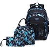 goldwheat Zaino per la scuola per ragazzi Cool Camouflage Bookbags con portapranzo astuccio 3pcs per la scuola media, Blu, Large, Zaino scuola per ragazzi
