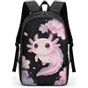 COEQINE Zaino per bambini e bambine, con spallacci regolabili, per computer portatile, per bambini, adulti, viaggi, scuola, biblioteca, arrampicata all'aperto, Axolotl Nero Rosa Cherry Blossom, M