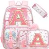 HTgroce Zaino Scuola Elementare Bambina Trasparente con Lettera Iniziale Personalizzata A - Ergonomico Zainetto Bimba per Scuola Primaria