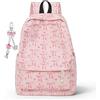 CYGMRFH Zaino Rosa con Fiocchi in Tela - Zainetto Rosa Tenue con Stampa Cuori e Fiocchi, Ciondolo Abbinato, Zaino Carino per Ragazze, Uso Quotidiano, Regalo