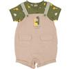 Mawi Tutina finta salopette con stampa dinosauri verde e beige