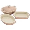 Staub Set di 4 teglie da forno in ceramica, con coperchio, per brownie, rosa chiaro
