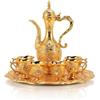 HERCHR Set da Tè Turco con Teiera E Vassoio, Set di Tazze da Caffè Vintage Set da Caffè Turco con Piattino in Metallo Set da Tè Per Adulti(Oro)