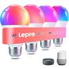 Lepro B1 AI Lampadina Smart E27, 806LM RGB&Luce Bianca Regolabile 4pcs | Progettista Illuminazione AI Personalizzato, Funziona con Alexa/Google Assistant, Connessione Wi-Fi/Bluetooth, Sync Musicale