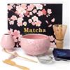 Dazhtu 8 pezzi Matcha Kit, Matcha Set tradizionale in ceramica con Frusta Matcha, Ciotola, Cucchiaio, Filtro, Supporto, Kit Matcha completo, Elegante Set per Amanti del Matcha, Rosa