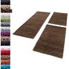 Carpettex Bordo del letto Shaggy tappeto Set di runner 3 pezzi Pila alta Pianura Pila lunga, colore:Marrone, set letto:2 pezzi 80x150 + 1 pz 100x200