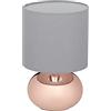 Relaxdays Lampada da Tavolo, Abat Jour con Funzione Touch e Paralume in Stoffa, H x D: 27,5 x 18 cm, E14, Rame Grigio