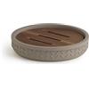 Gedy Thea Portasapone Bagno, Piatto in Resina Colore Grigio e Piattello in Bambù Finitura Scura, Misure Ø 12 x H 2,3 cm Porta Sapone Bagno, Piattino Portasaponetta con Fondo Antiscivolo