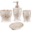 Zahari Home Set di 4 accessori da bagno con pompa per lozione, bicchiere, portaspazzolino e portasapone, design unico, colore beige