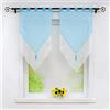 Joyswahl Lydia - Set di 2 tende a doppio strato, trasparenti, in poliestere, con passanti, con frangia a pompon, decorazione per finestre, per cucina, soggiorno, colore: blu/bianco, 60 x 120 cm