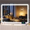 Hasipu - Specchio da trucco con luci, specchio da trucco LED da 95 cm x 66 cm, specchio da trucco illuminato con 3 modalità dimmerabili, specchio da trucco rotondo bianco con controllo touch screen