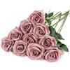 LEUCHTAMOR 10 rose artificiali in finta seta, rosa polverosa, bouquet realistico per fai da te, fiori artigianali per matrimoni, bouquet da sposa, composizioni per feste, decorazioni per la casa