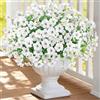 Weldomcor 12 mazzi di fiori artificiali, fiori artificiali per esterni resistenti ai raggi UV e agli agenti atmosferici, petunie con eucalipto, bouquet di fiori artificiali per interni, balcone