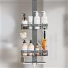 Wisfame Mensola Doccia da Appendere, Porta Sapone per Doccia Senza Foratura, Mensola Bagno per Porta Bagno in Vetro, Porta Bagnoschiuma da Doccia, con Ganci, in Acciaio Inox (Grigio