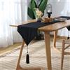 FANSU Runner da Tavola Moderno, Tinta Unita Fatto a Mano Cotone e Lino con Nappe Decorazione Nordico Semplice Classico per Tavolo Lungo Decorazioni per la Casa, Feste (33×140cm,Nero)