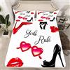 Loussiesd Set di lenzuola per coppia Love Funny Quote Lenzuolo con angoli per uomo donna Trucco Rosso Nero Tacchi alti Sexy Lip Set di biancheria da letto Moda Romantico Matrimonio Lenzuolo No Lenzuolo 3Pcs Ki