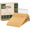AkitaInk Grucce in Legno Naturale con Barra Portapantaloni Antiscivolo, Set 12 o 24 Appendiabiti con Gancio Girevole 360° e Scanalature per Abiti e Cappotti (12 Pezzi)