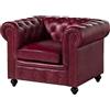 MASSIVMOEBEL24.DE Chesterfield #402 Poltrona - Vera Pelle/Rosso 105x82x75