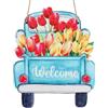 CREATCABIN Cartello di Benvenuto Porta D'Ingresso in Legno Decorazione Auto Fiore Rustico Decorazioni da Appendere A Parete Cartelli di Benvenuto con Spago di Iuta Gancio in Plastica per 15.5x20cm