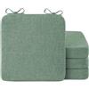 AddGrace Cuscini quadrati per sedie da pranzo, confezione da 6 cuscini antiscivolo, per sedie da cucina, interni, spessi, con laccetti e fodera rimovibile, 40 x 40 x 5 cm (4, verde salvia)