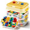 Nastopee Scatola Porta Mattoncini 4 Cassetti con Coperchio, 33x25x26 cm, Contenitore Trasparente per Organizzare Mattoncini e Puzzle, con Maniglia e Vassoio Estraibile (5L, Giallo)