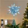 Lewondr Cima per Albero di Natale a Stella, 11 con Alimentazione a Presa e Telecomando Cima Geometrica 3D Illuminata per Decorazioni Natalizie, Funzione Timer e Cavo da 5m, Luce Calda, Cielo Blu