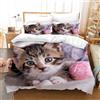 PORJDN Set di biancheria da letto per bambini, con copripiumino e federa da 65 x 65 cm, motivo gattino, set copripiumino 3D per animali domestici (gattino 1, 140 x 200 cm)