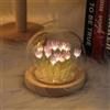 Yelvera Luce notturna a tulipano, lampada a forma di tulipano, petali di vetro e base in legno, illuminazione decorativa funzionale per camera da letto, regalo unico per compleanno, festa della mamma