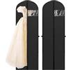 Hejo 2 Pezzi Borsa Porta Abiti, 180×60 cm Custodia Abiti da Sposa, Long Porta Abito con Finestra Trasparente, Polvere Pieghevole Copriabiti per Costumi da Sposa, Abiti da Sera (Nero)