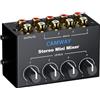 CAMWAY Mixer Passivo 4 Canali,Mini Mixer Audio Stereo Non Alimentato con 4 Ingressi RCA,Controllo Volume Separato Connettori Dorati per Amplificatori Ingressi Audio per DVD/Altoparlanti/Soundbar